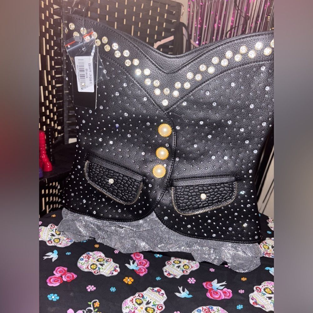 Rhinestone & Pearls Vest Tall Purse - Picture 4 of 5